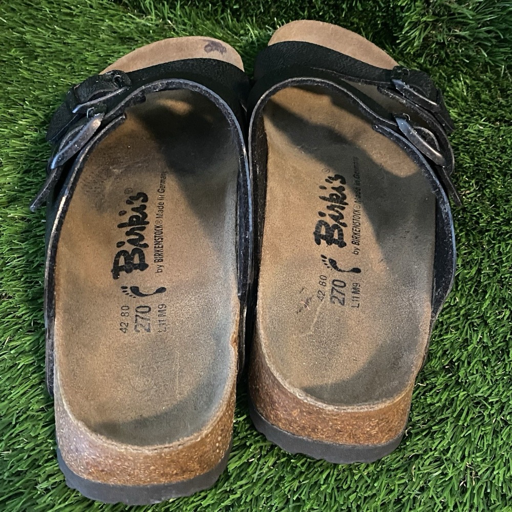 Birki's by birkenstock Arizona Black Sandals W11/M9 Cork Sole Slip On Boho - Picture 6 of 11